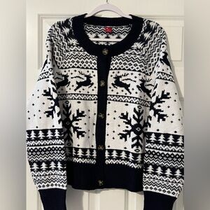 Women’s Christmas cardigan navy blue and white December 25 size XL